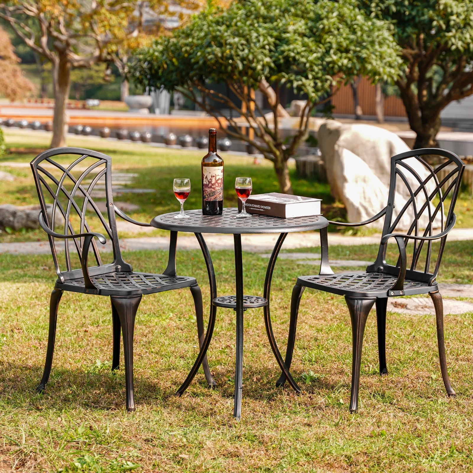 Withniture 3 Piece Outdoor Bistro Set Round Patio Table and Chairs with 2