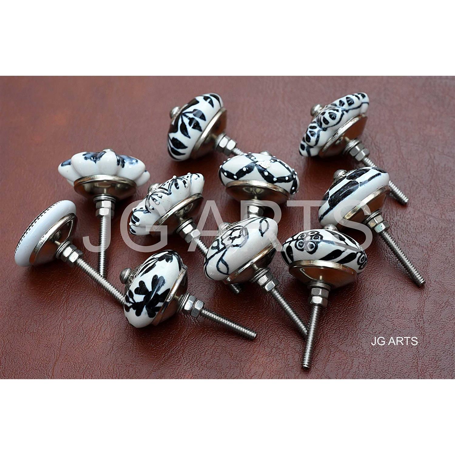 JGARTS set of 10 assorted vintage black and white hand painted ceramic pumpkin and round knobs cabinet drawer handles pulls - Cheap Fitting