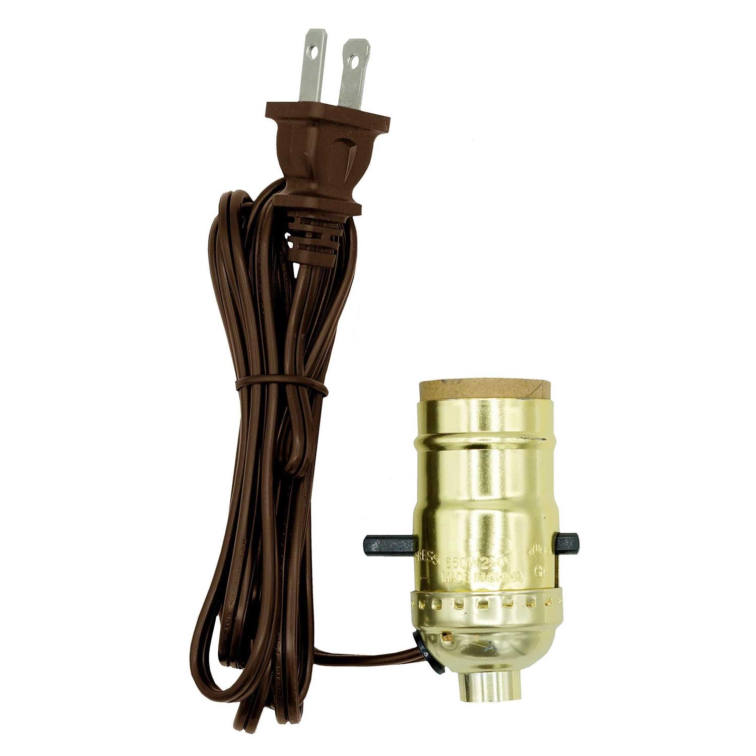Creative Hobbies M995n Instant Lamp Kit Bright Brass Plated Push Thru On/Off Medium Base Lamp Socket is Pre-Wired with 6 Foot - Cheap Fitting