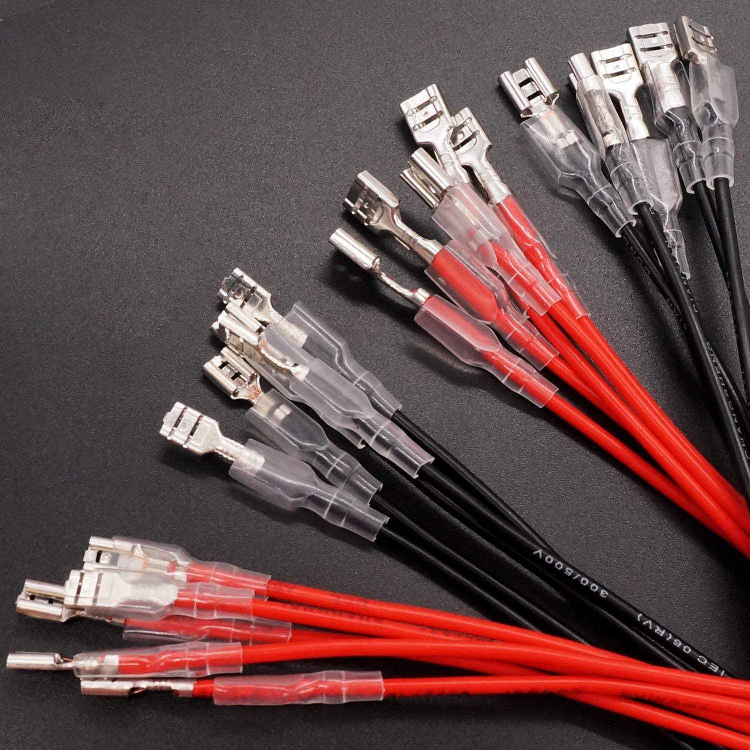 Twidec/20Pcs 4.8mm and 6.3mm Female Spade Crimp Terminal with Insulating Sleeve and Wire Red + Black Female Spade Quick Splice Assortment Kit - Cheap Fitting