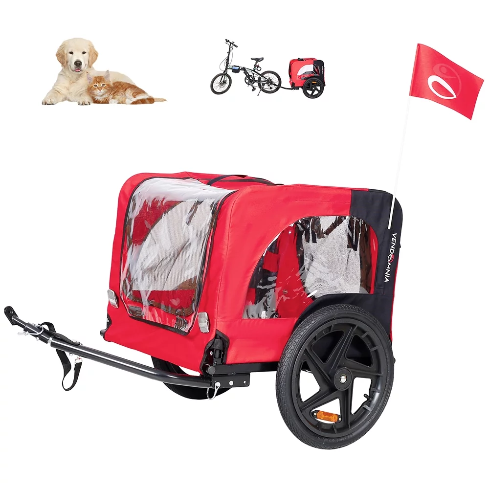 CJC Bike Pet Trailer for Small and Large Dogs - Folding Frame Carrier - Easy to Connect and Disconnect to Bikes - Adjustable - Red - Cheap Fitting