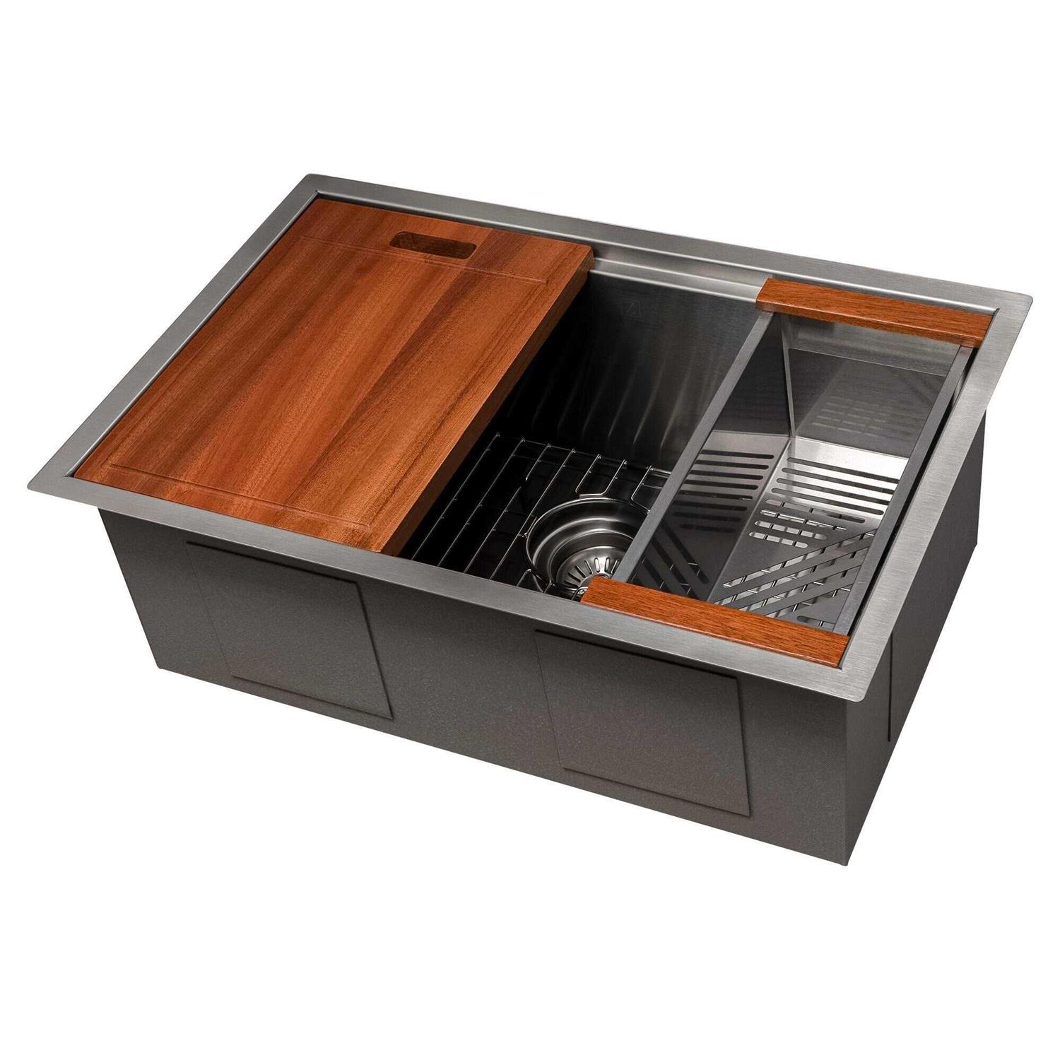 ZLINE 27 in. Garmisch Undermount Single Bowl Stainless Steel Kitchen Sink with Bottom Grid and Accessories SLS-27 - Cheap Fitting