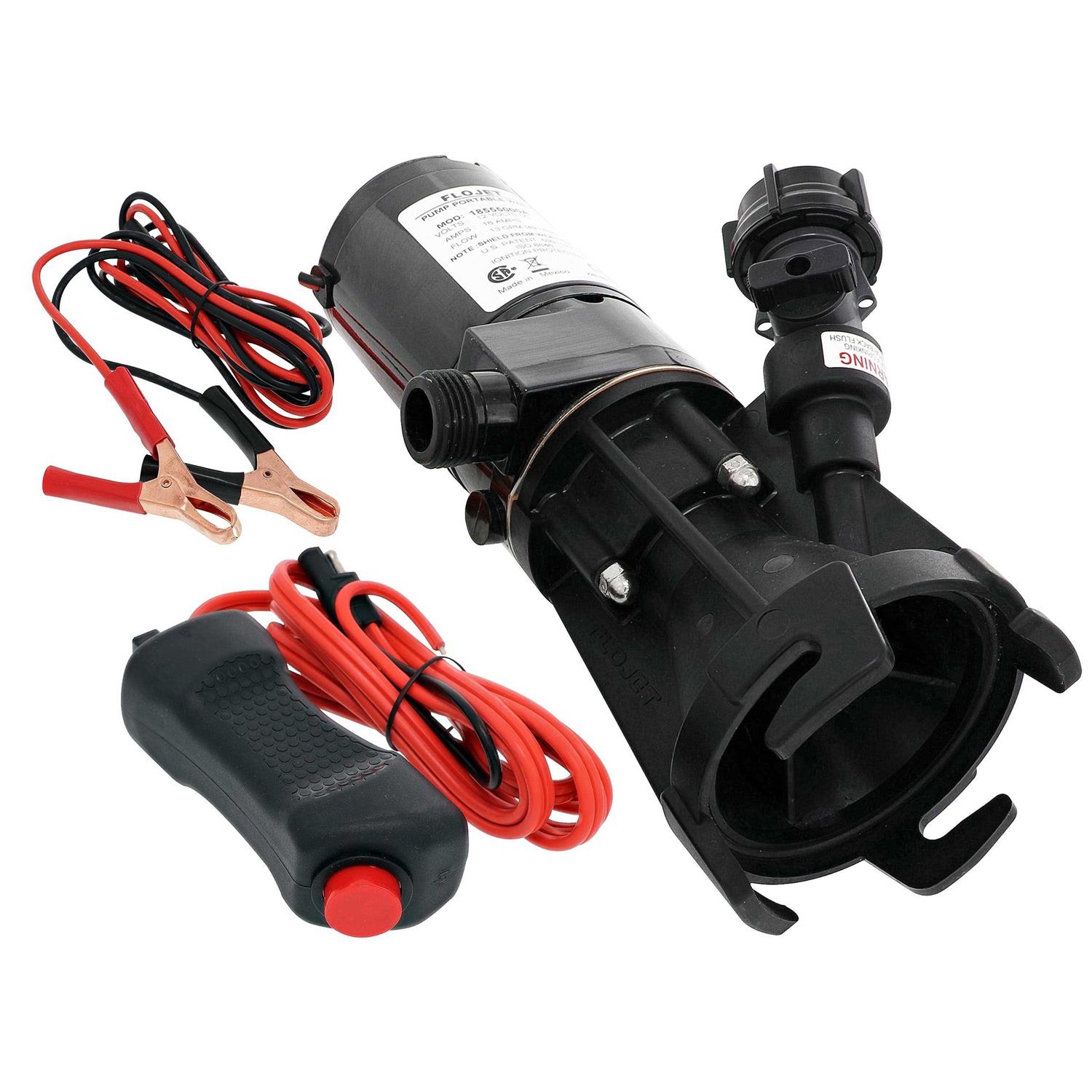 Flojet 18555-000a Portable RV Waste Pump with Garden Hose Discharge Port - Cheap Fitting
