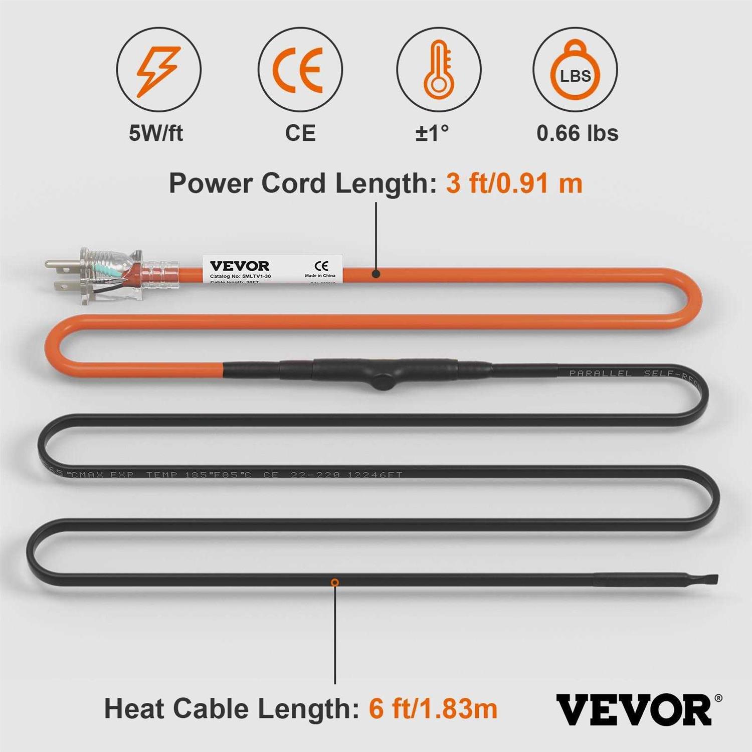 VEVOR Self-Regulating Pipe Heating Cable 30 ft VEVOR - Cheap Fitting