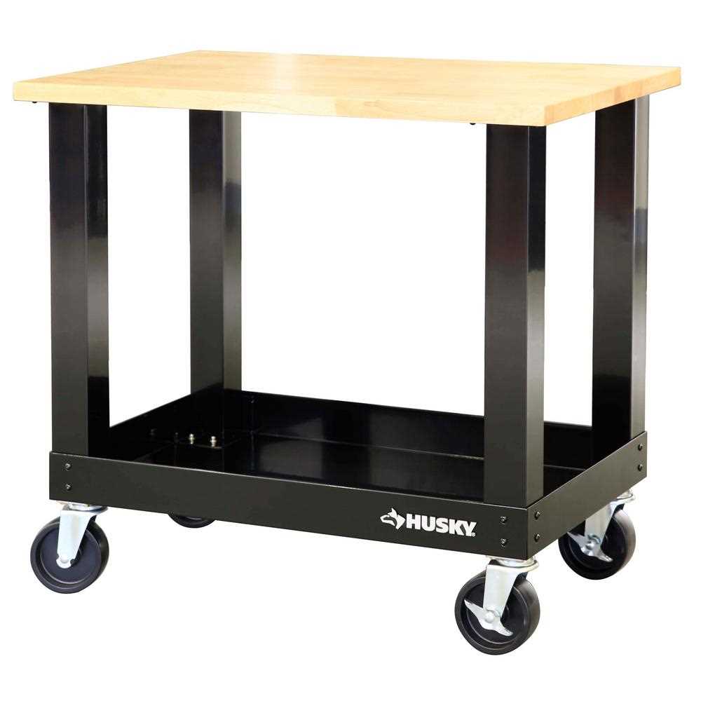 Husky Ready-To-Assemble 3 ft. Portable Solid Wood Top Workbench with Casters in Black - Cheap Fitting