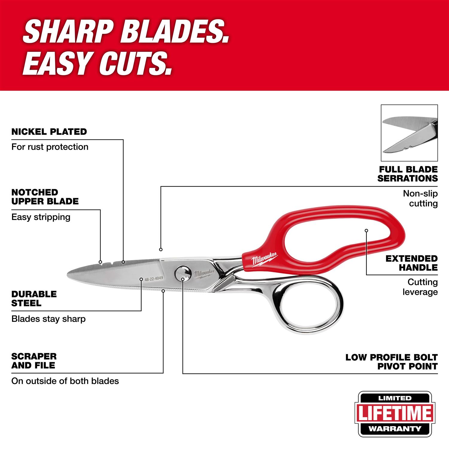 Milwaukee 48-22-4049 Electrician Scissors with Extended Handle - Cheap Fitting