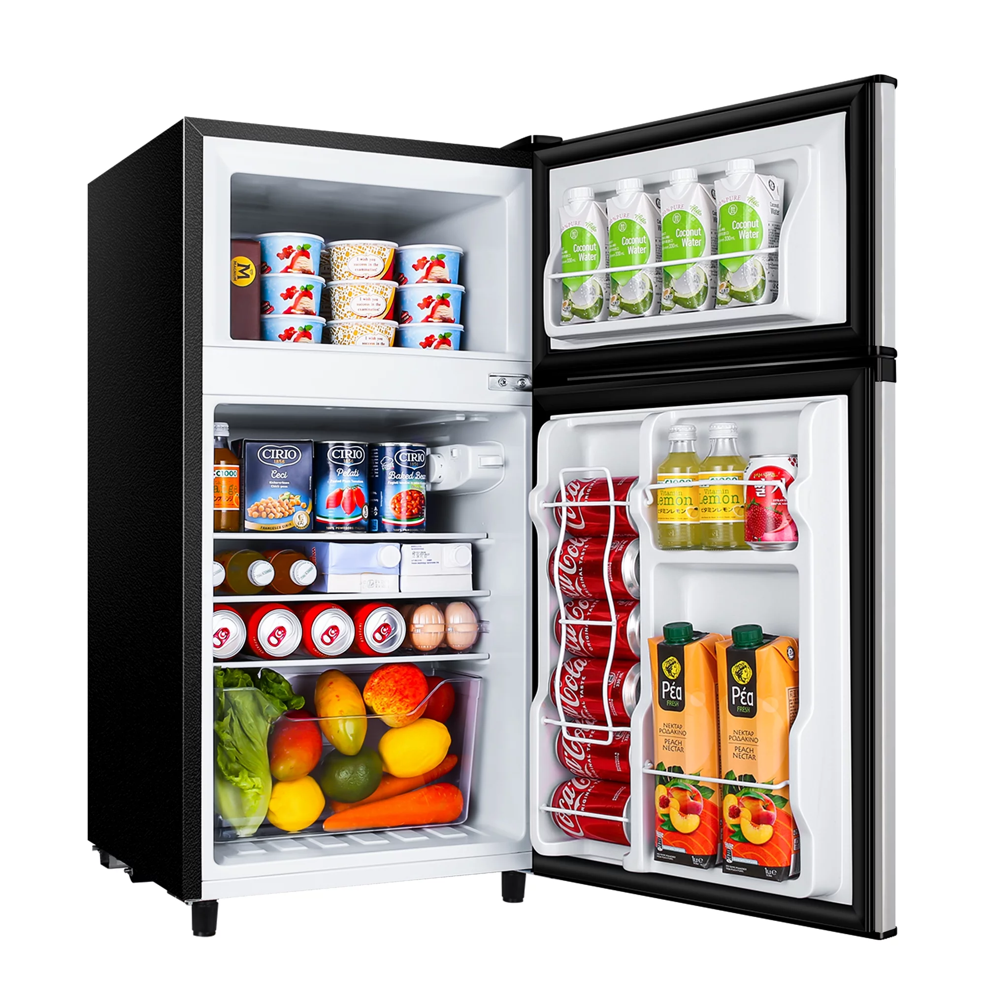 WANAI 3.5 Cu ft Two Door Mini Fridge with Freezer, Black - Cheap Fitting