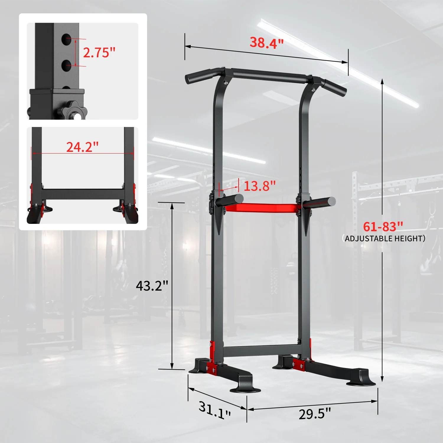 Wesfital Power Tower Dip Station, Pull Up Bar Stand Height Adjustable Strength Training Equipment for Fitness Home Workout, Red/Black - Cheap Fitting