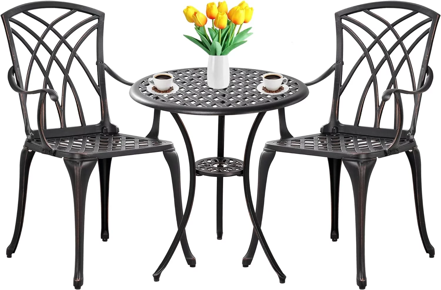 Withniture 3 Piece Outdoor Bistro Set Round Patio Table and Chairs with 2
