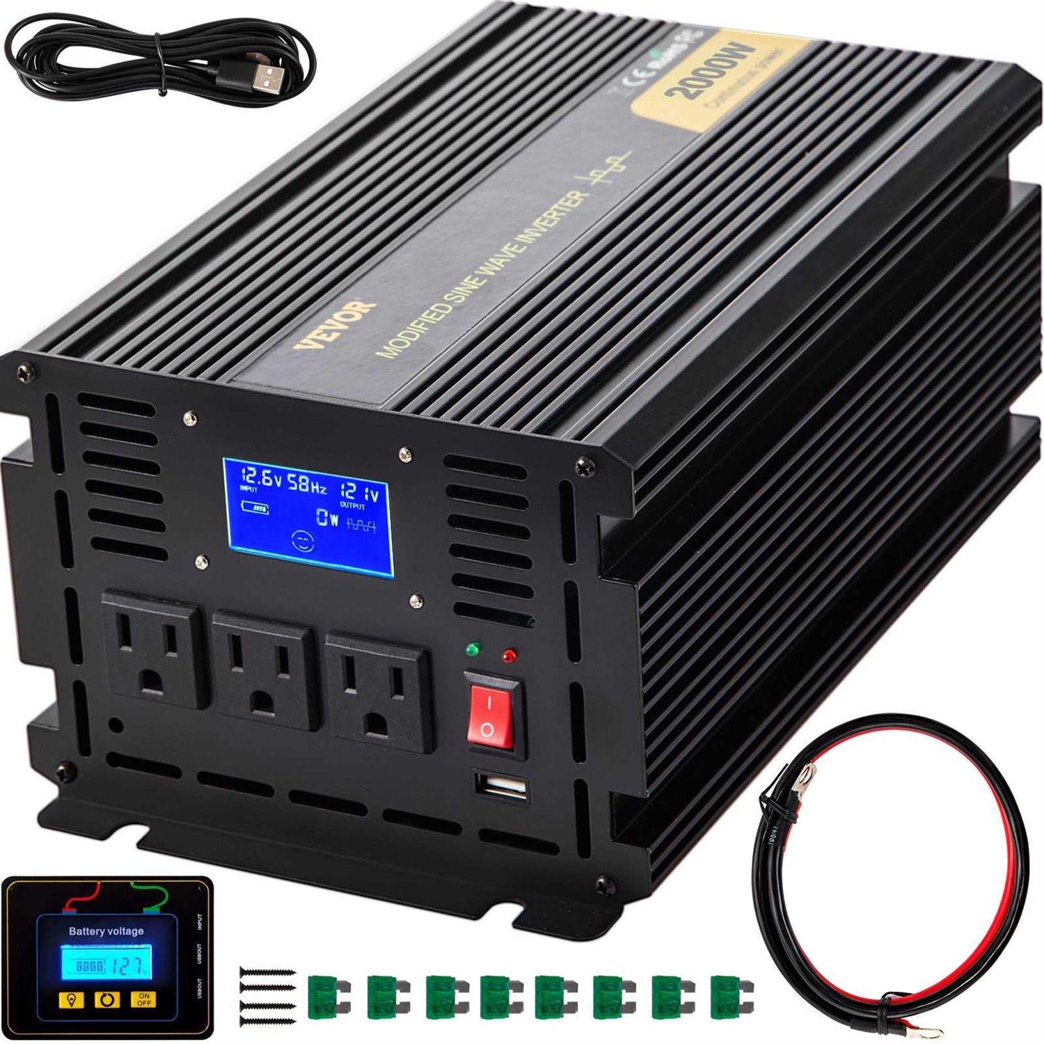 VEVOR Car Power Converter 2000-Watt Modified Sine Wave Inverter DC AC 120-Volt with LCD Display Remote Controller - Cheap Fitting