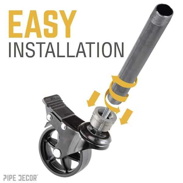 PIPE DECOR Black Malleable Iron Cap Fitting with 3 in. Caster Wheel for Pipe Furniture - Cheap Fitting