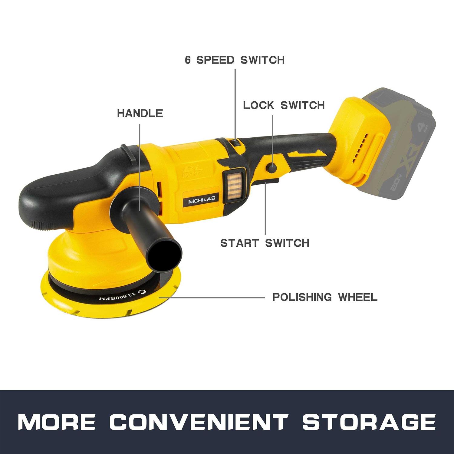 Orbital Polisher for Dewalt 20V Battery 6inch 150mm Brushless Cordless Design Buffer Car Waxer with 6 speeds 750-6800RPM - Cheap Fitting