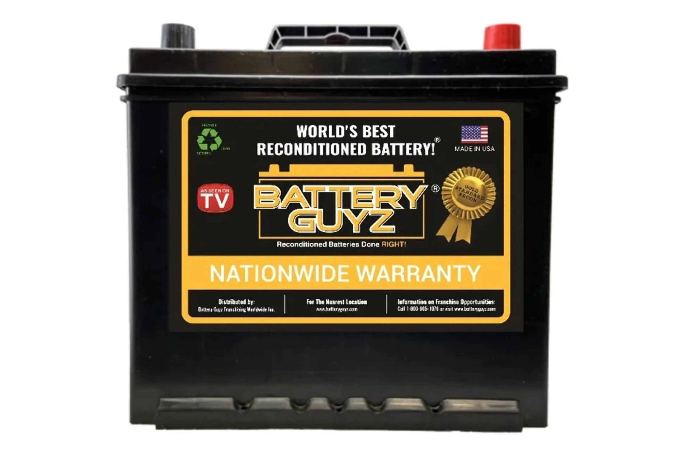 Battery Guyz Reconditioned Gold Lead Acid Automotive Battery, Group Size 35 ,12 Volt, 525 CCA, Refurbished - Cheap Fitting