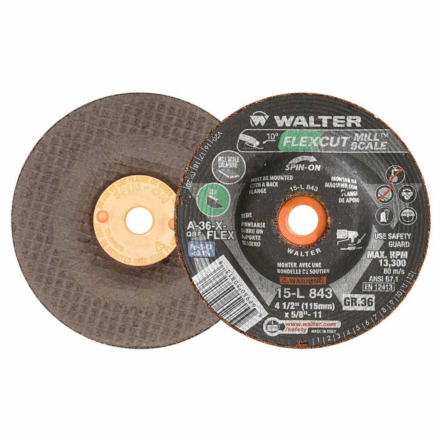 Walter 15L843 4.5 36 Grit Spin-On Flexcut Mill Scale Wheel - Cheap Fitting