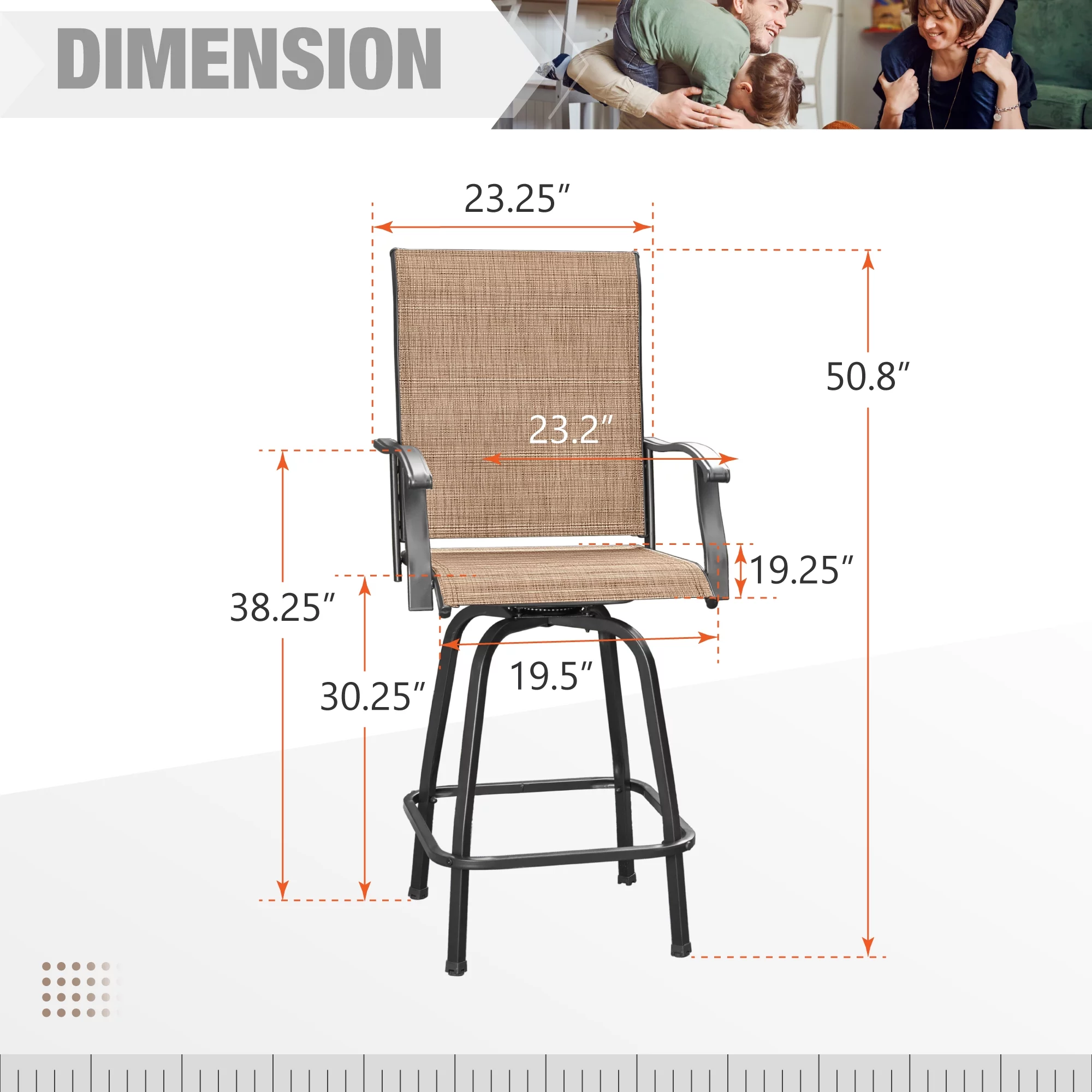 Summit Living Outdoor Swivel Barstools Set of 2,Metal Frame Height Chairs,Black&Brown - Cheap Fitting