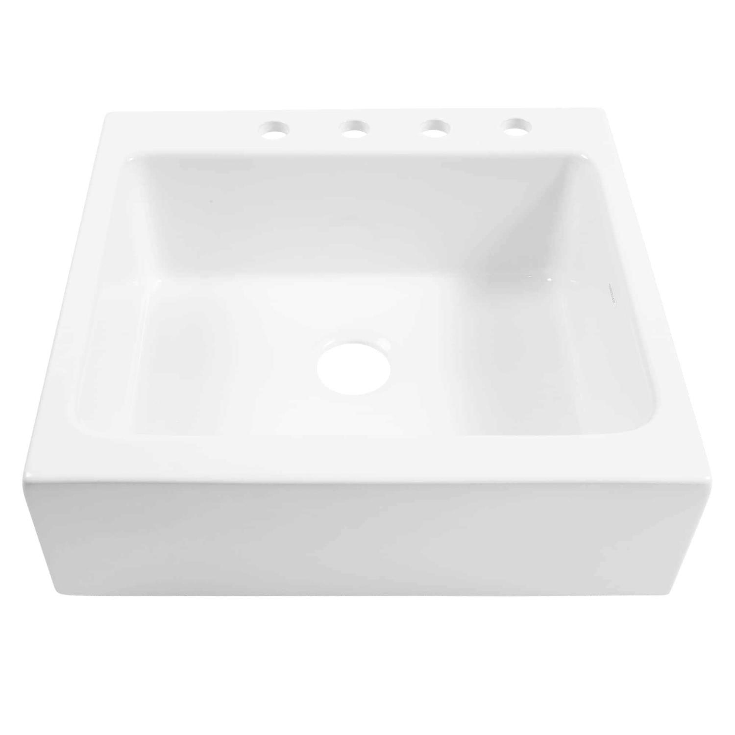 Sinkology SK452-26FC Parker White Fireclay 26 Single Bowl Quick-Fit Drop-In Farmhouse Kitchen Sink with Drain - Cheap Fitting