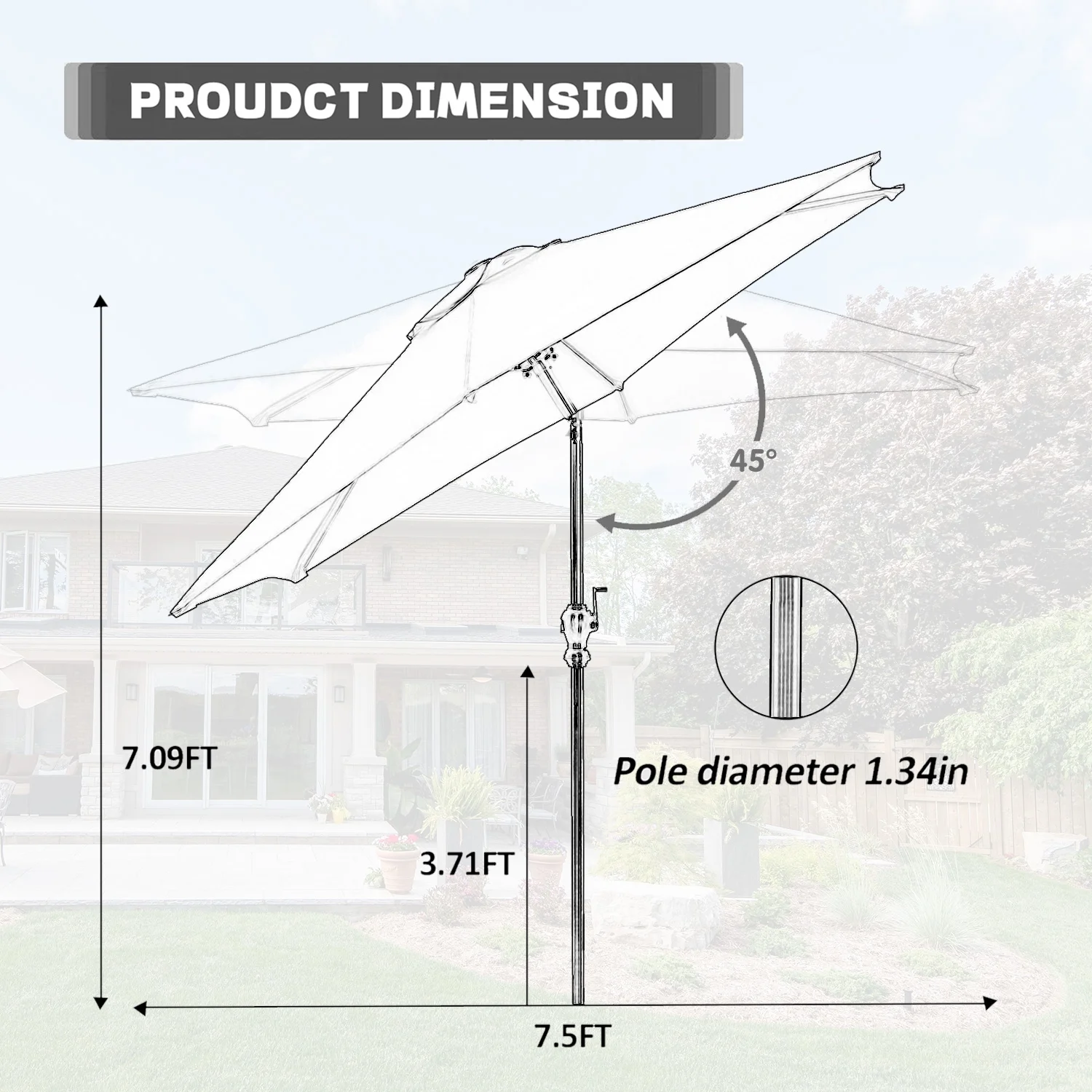 Autlaycil 7.5FT Patio Umbrellas with Push Button Tilt and Crank, Coffee - Cheap Fitting