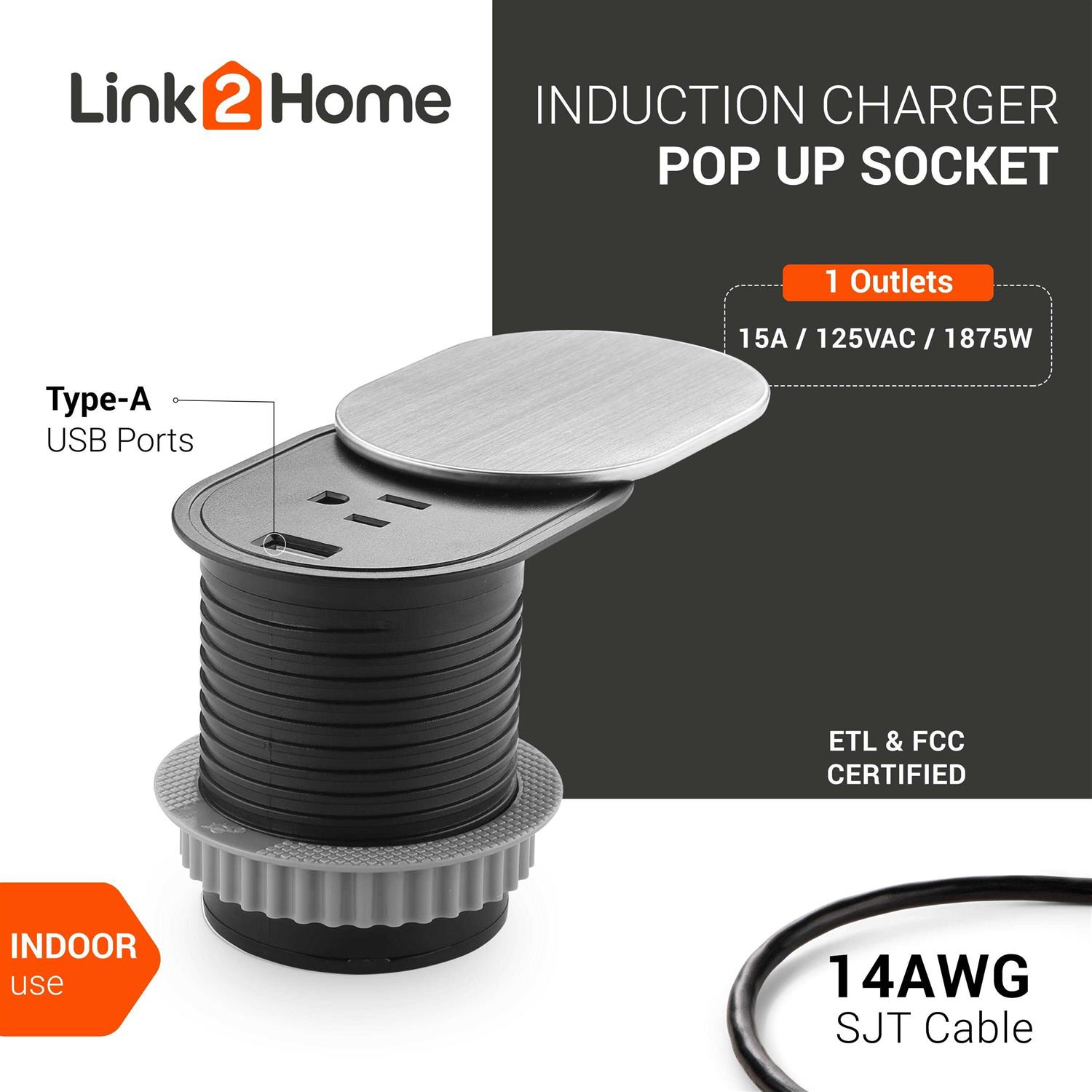 Link2Home Space Saver Grommet Socket with USB 1 Power Outlet 15A - Cheap Fitting