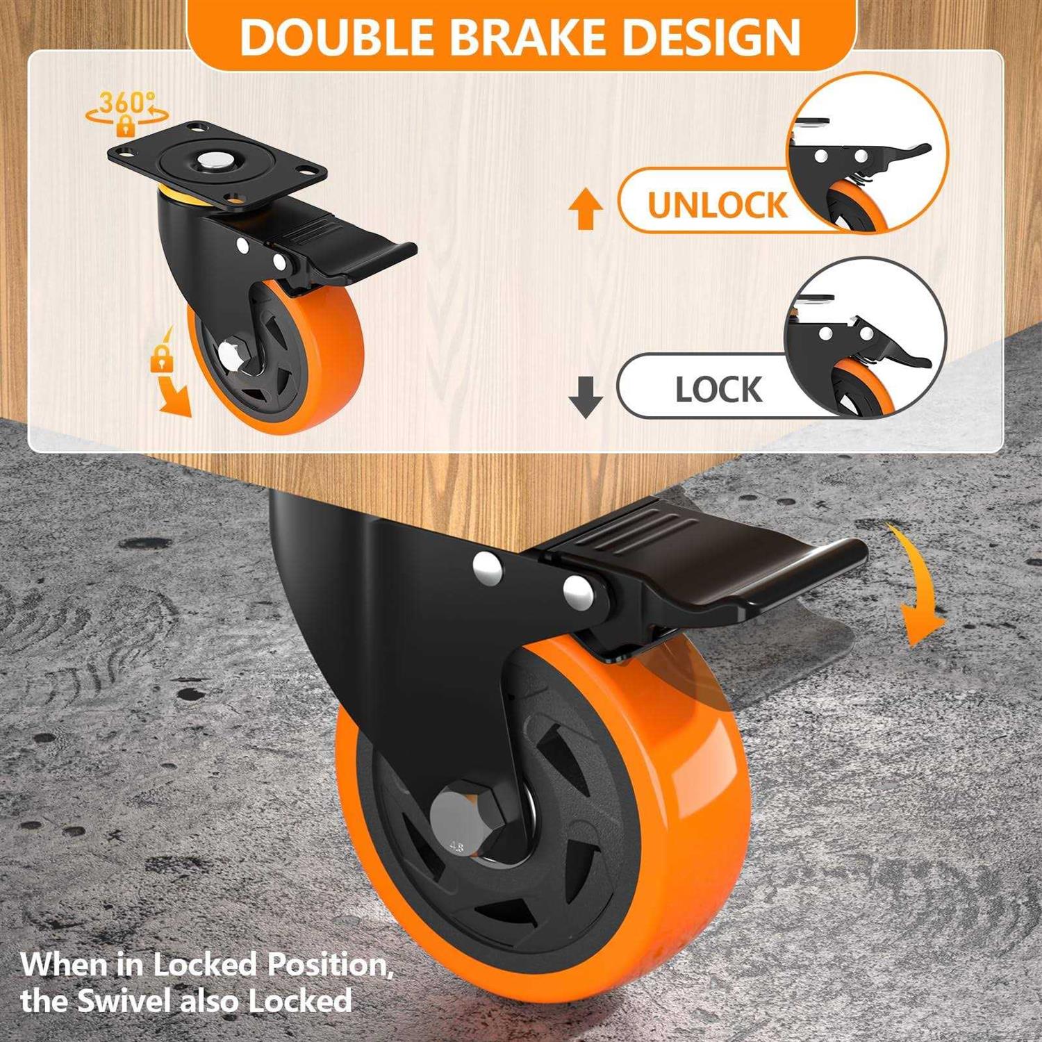 Sibodeer 4Inch Caster Wheels Heavy Duty Casters with Brake 2200 Lbs,Locking Casters Wheels for Furniture - Cheap Fitting