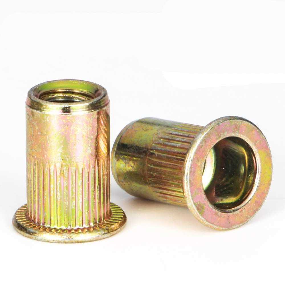 Rivet Nut Lokman 100 Pieces 1/4-20unc Carbon Steel Flat Head Rivnut Threaded Insert Nut,knurled Body - Cheap Fitting