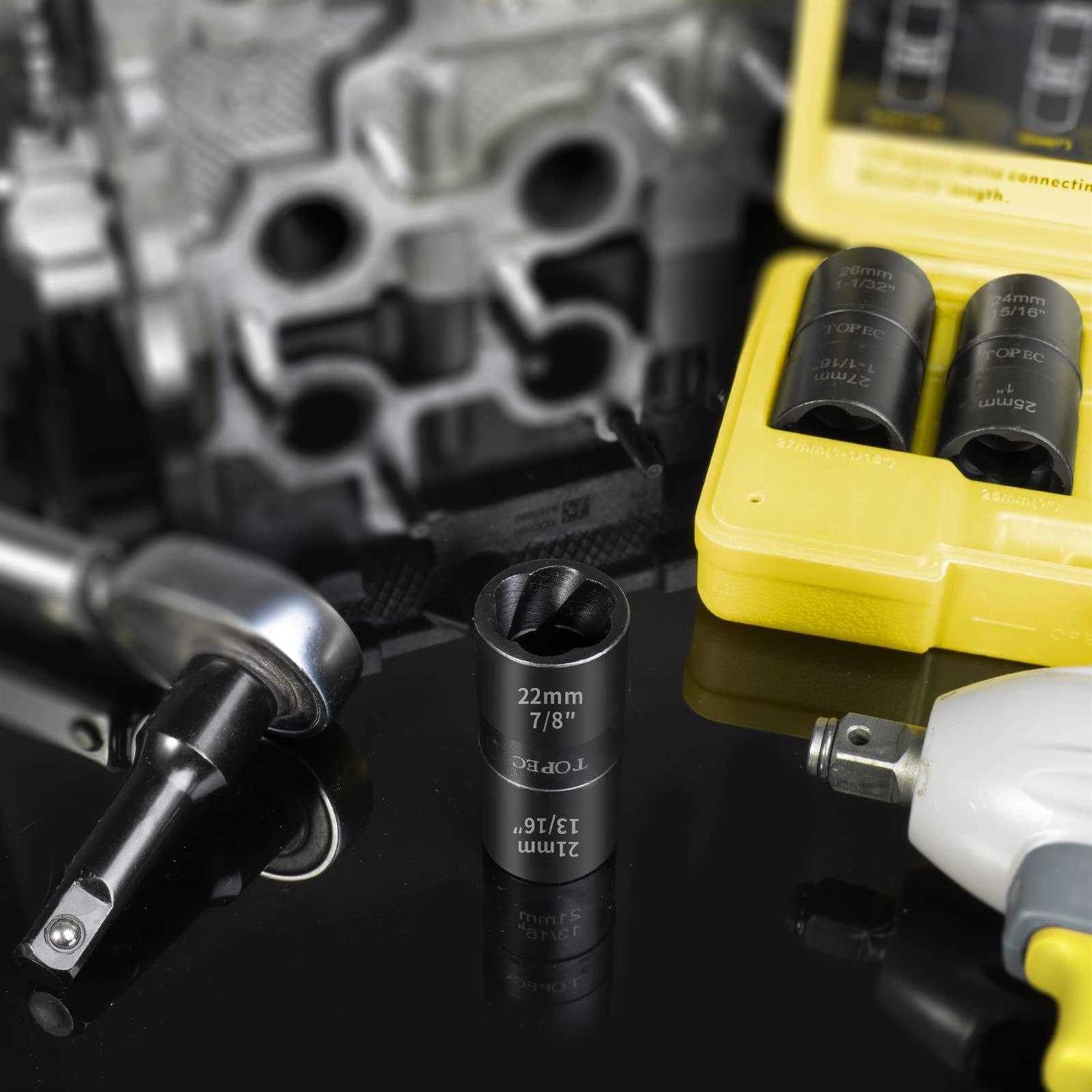 Topec Flip Edition Lug Nut Remover 5 Piece Wheel Lock Removal Kit for Removing Stripped - Cheap Fitting