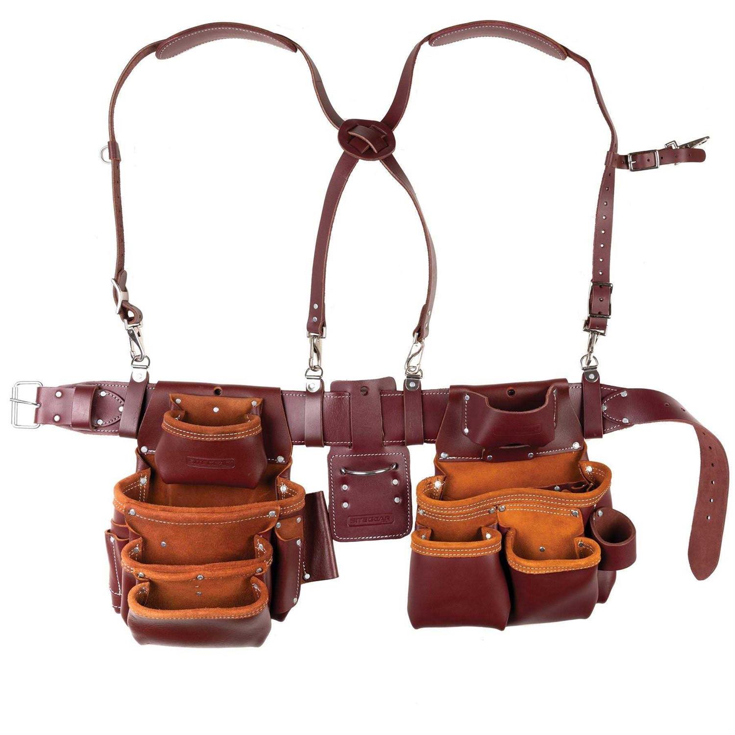 SITE GEAR 16 in. Brown Leather 15-Pocket Pro Framer’s Combo Tool Pouch with Suspenders - Cheap Fitting