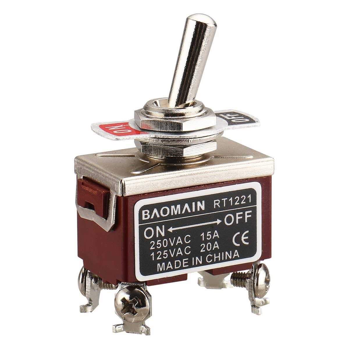 Baomain Toggle Switch DPST ON/Off 2 Position 250VAC 15A 125VAC 20A 1/2 mounting Hole Screw Terminal RT1221 - Cheap Fitting