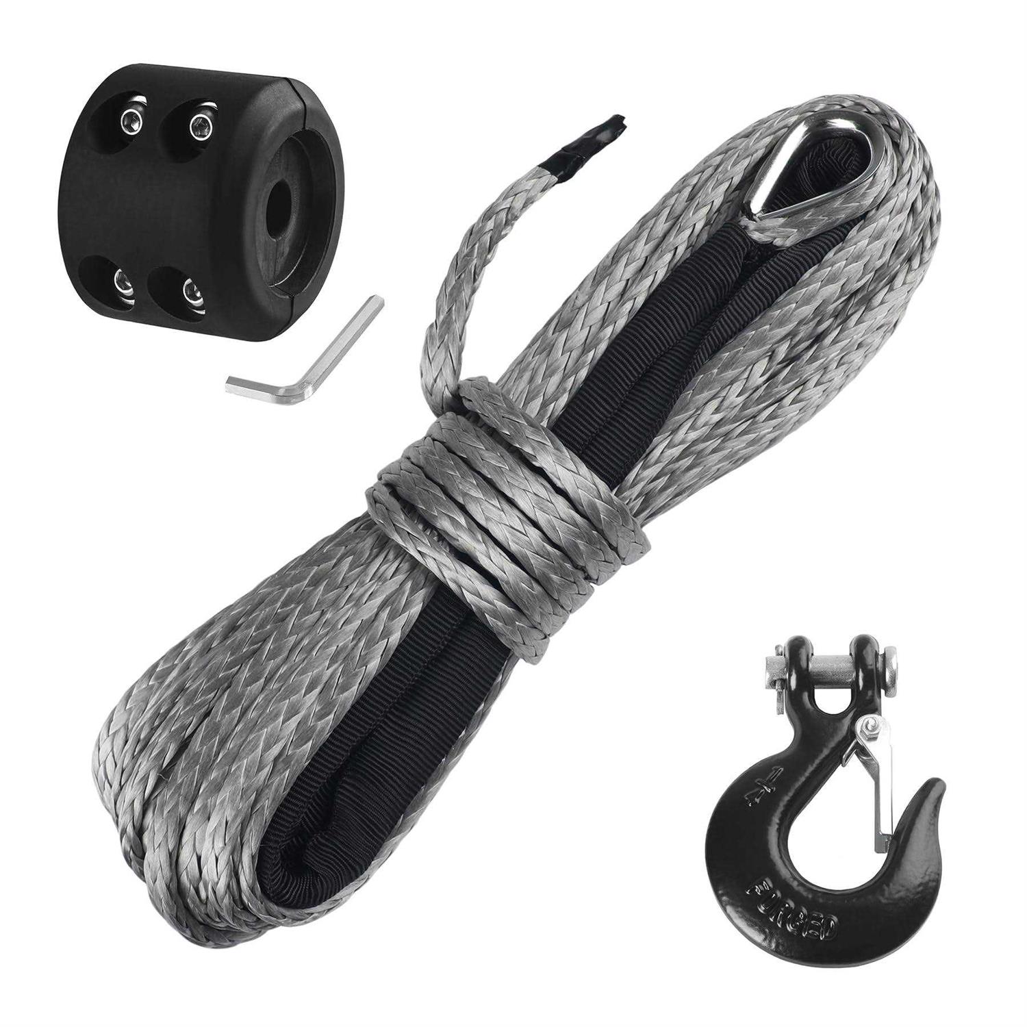 Ucreative 1/4 Inch x 50 Feet Synthetic Winch Rope 10,000LBs Line Cable with Hook and Stopper for ATV UTV - Cheap Fitting