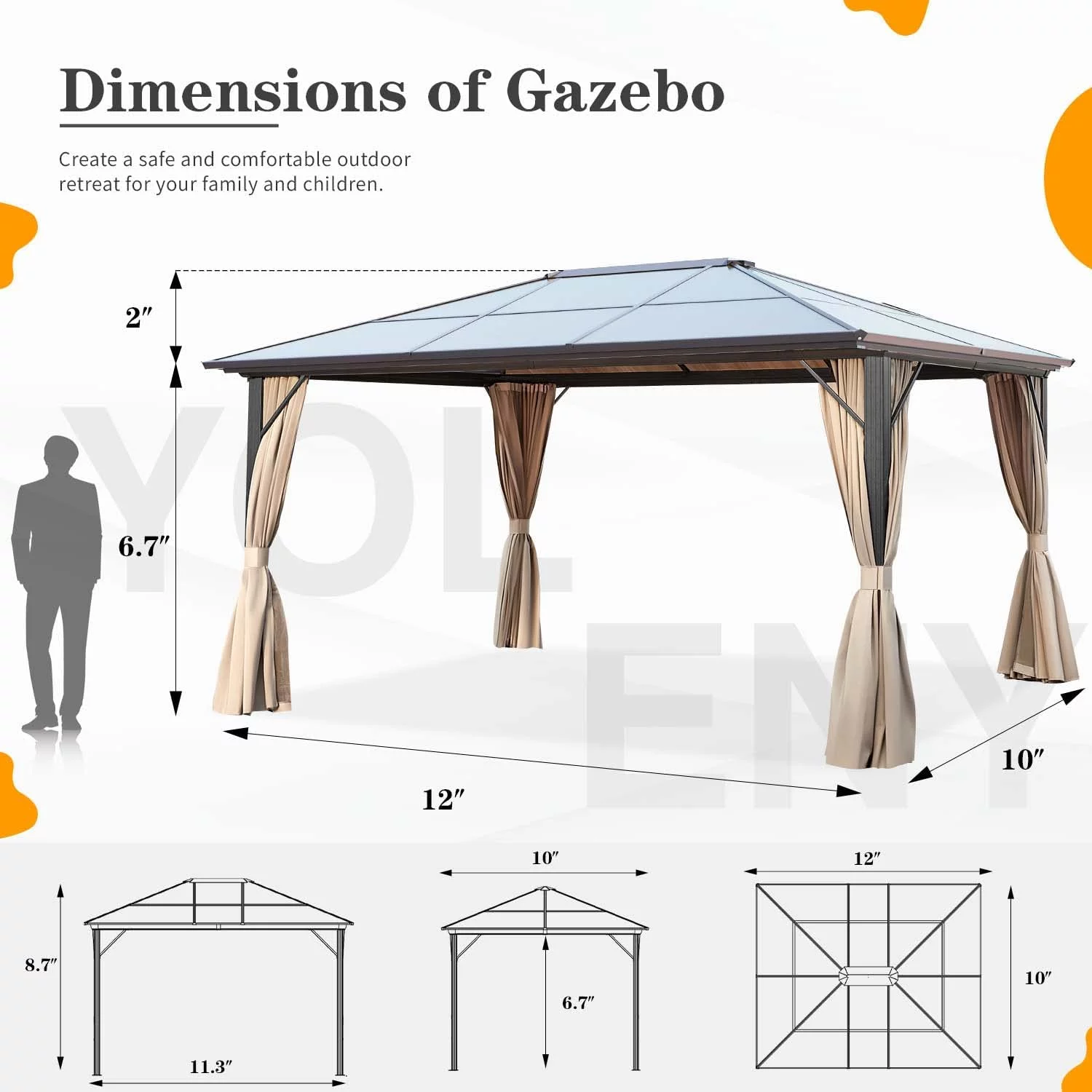Yoleny 12'x16' Outdoor Polycarbonate Double Roof Hardtop 12 ft Gazebo Canopy, Brown - Cheap Fitting