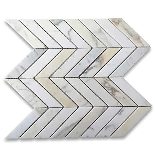 1×4 Chevron Calacatta Gold Marble Mosaic Wall Floor Bath Tile Polished - Cheap Fitting