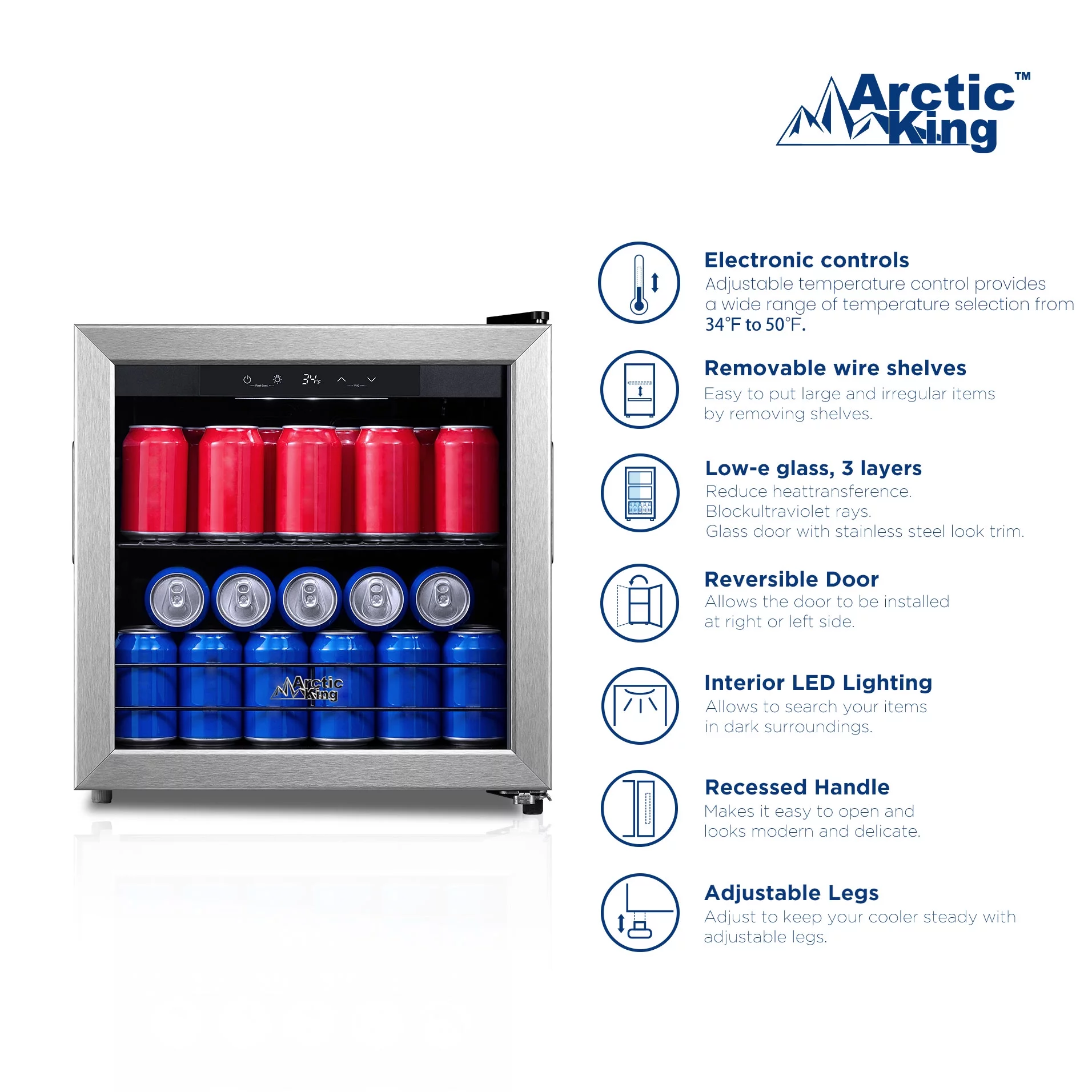 Arctic King 48-Can Beverage Fridge & Cooler with Electrical Control, Stainless Steel Look, ARV48B1AST - Cheap Fitting