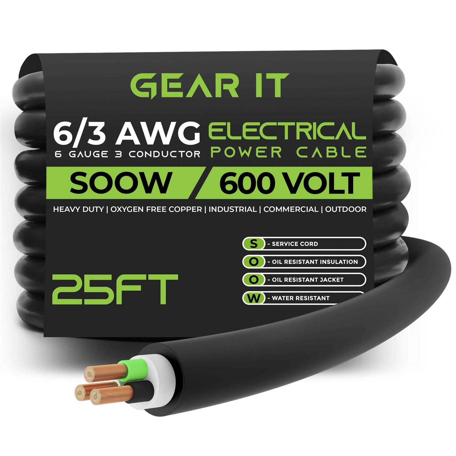 Gearit 6 AWG Portable Power Cable Soow 600v 6 Gauge Electric Wire for Motor Leads - Cheap Fitting