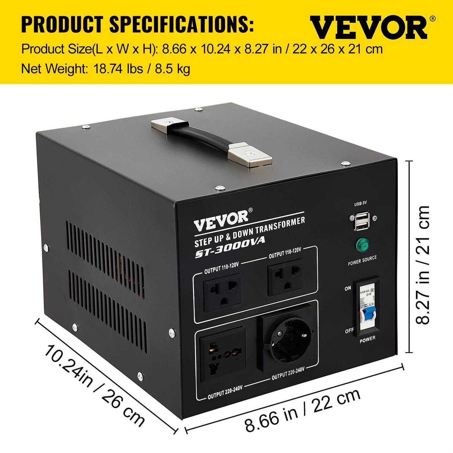 VEVOR Voltage Converter Transformer,3000W Heavy Duty Step Up/Down Transformer Converter,2 US&1 UK&1 Universal Outlet - Cheap Fitting