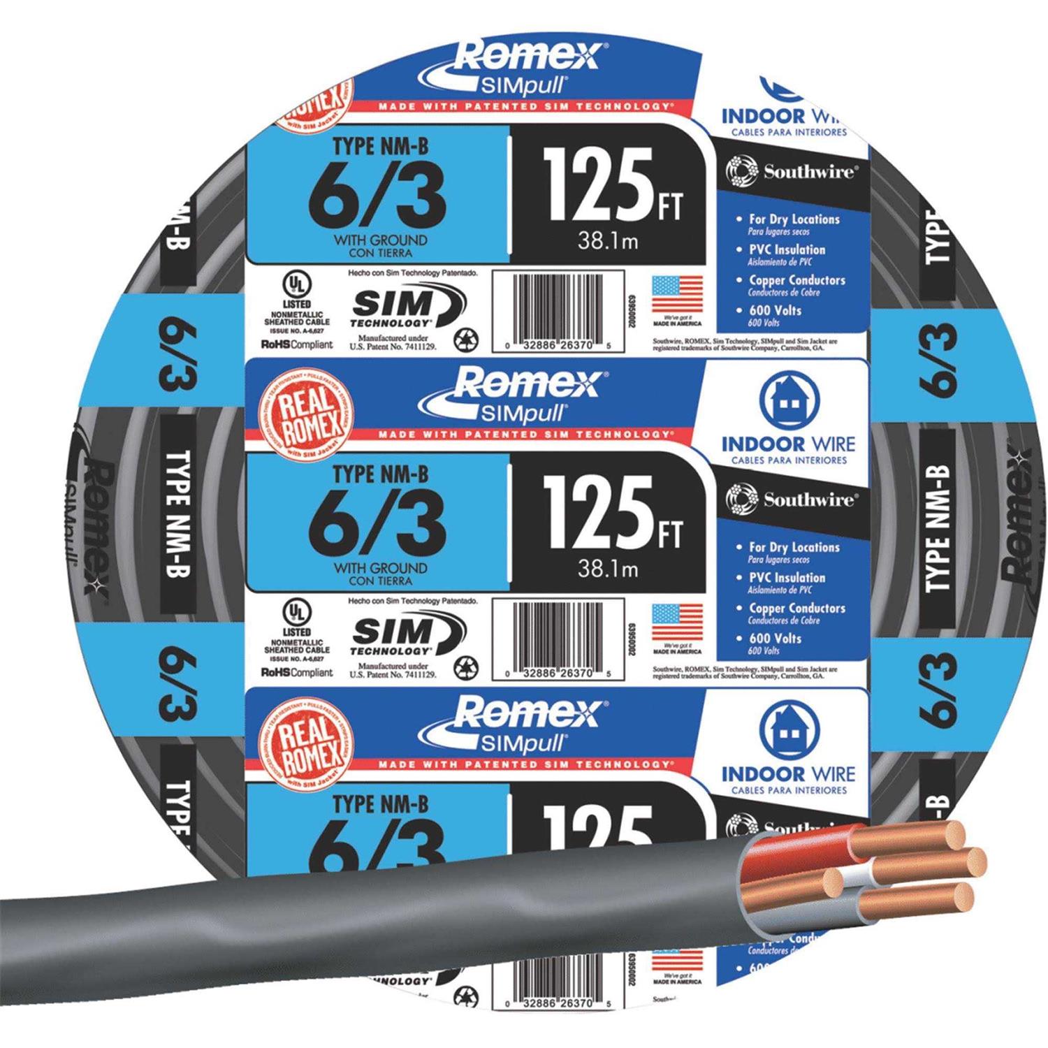 Southwire – 63950002 – 6/3 WG Romex-125′ - Cheap Fitting