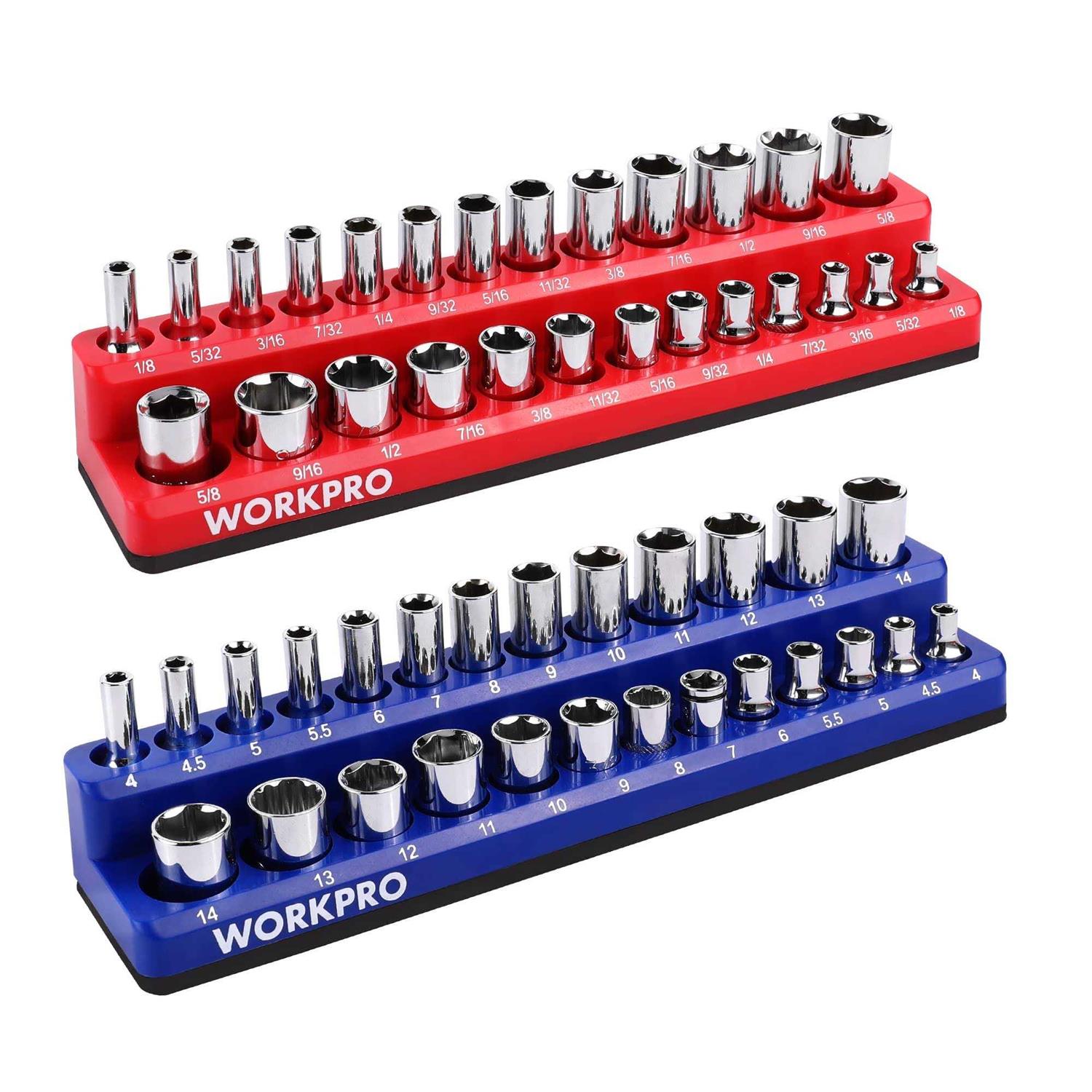 WORKPRO Magnetic Socket Organizer Set, 2-Piece SAE & Metric Socket Holders, Holds Standard and Deep Sockets for Tool Box	WORKPRO Magnetic Socket Organizer Set, 2-Piece SAE & Metric Socket Holders, Holds Standard and Deep Sockets for Tool Box - Cheap Fitting