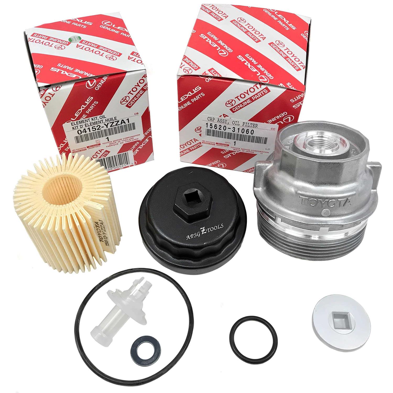 Genuine 04152-yzza1 Oil Filter with Genuine 15620-31060 Oil Filter Housing Cap and 15643-31050 Cap Plug includes Apsg Wrench and crush washer - Cheap Fitting