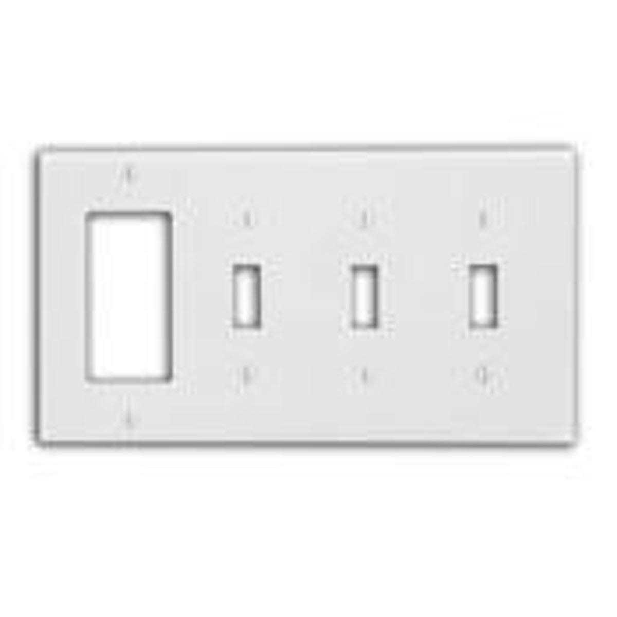 Leviton 80732 W 4 Gang 3 Toggle 1 Decora/GFCI Device Combination Wallplate 80732-W - Cheap Fitting