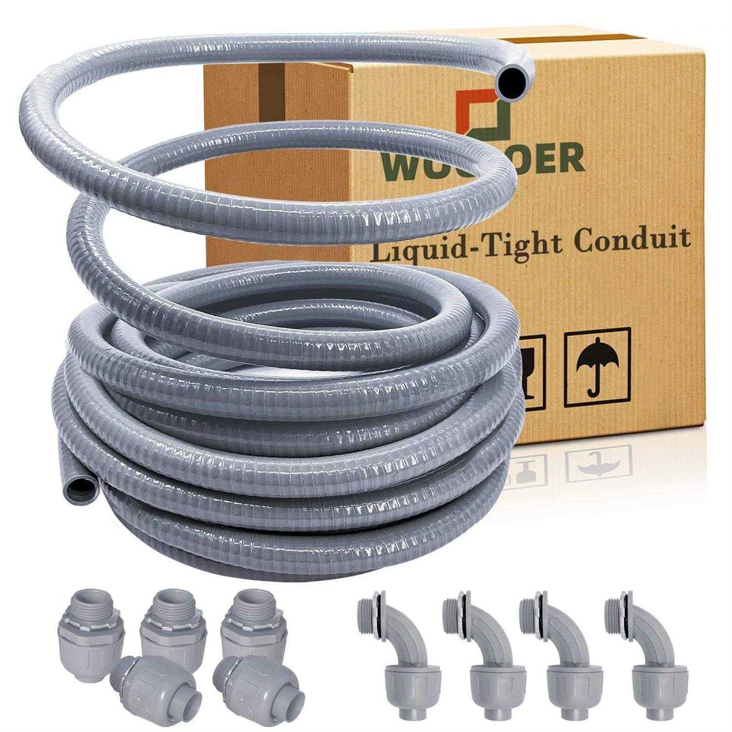 Wocloer 1/2 inch 100Ft Liquid-Tight Conduit Kit, Flexible Non Metallic Electrical Conduit, with 6 Straight and 5 Angle Fittings Included Dia - Cheap Fitting