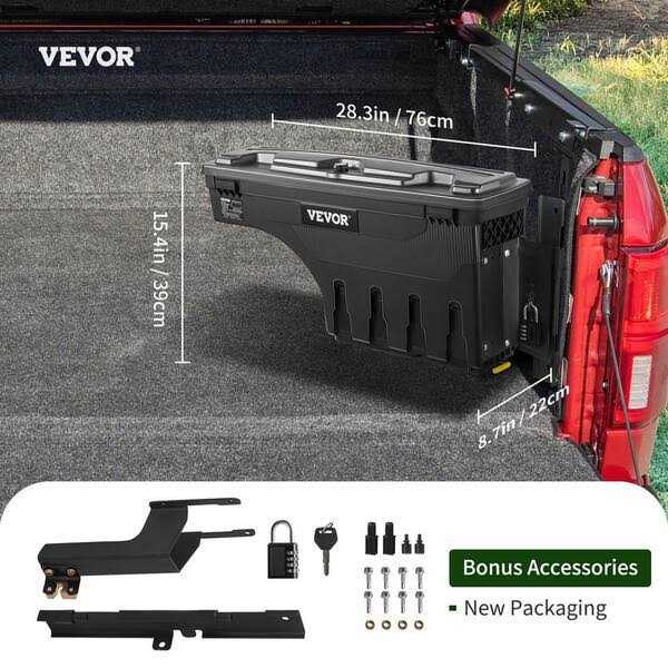 VEVOR Truck Bed Storage Box Lockable Lid Waterproof ABS Wheel Well Tool Box 6.6 Gal/20 L with Password Padlock - Cheap Fitting