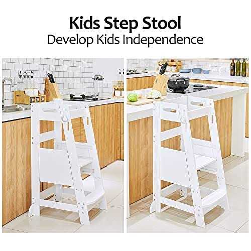 Toetol Bamboo Toddler Kitchen Step Stool Helper Standing Tower Height Adjustable with Anti-Slip Protection - Cheap Fitting