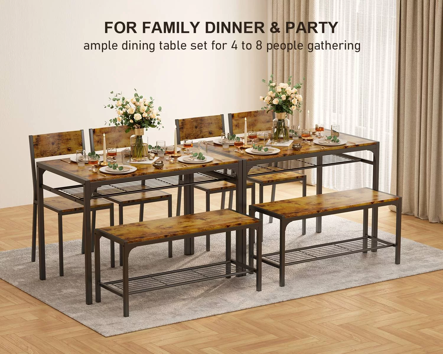 Aiho 4 Piece Dining Table with 2 Chairs and Bench for Kitchen, Small Space, Retro - Cheap Fitting