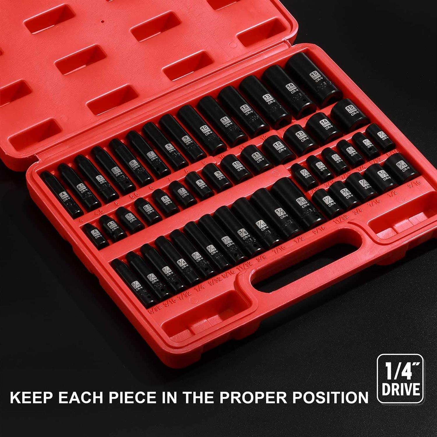 EMENTOL 50PCS 1/4 Drive Deep And Shallow Impact Socket Set - Cheap Fitting