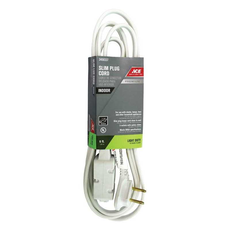 Ace Indoor 6 ft. L White Extension Cord 16/2 SPT-2 - Cheap Fitting