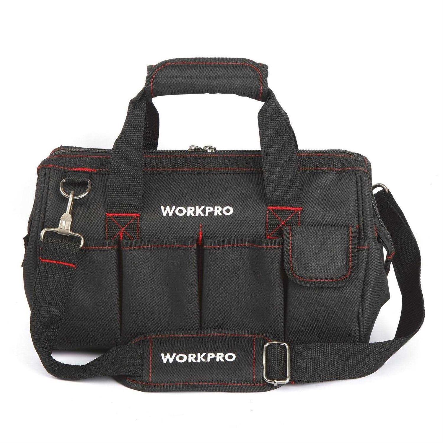 WORKPRO 14-inch Tool Bag Multi-pocket Tool Organizer with Adjustable Shoulder Strap - Cheap Fitting