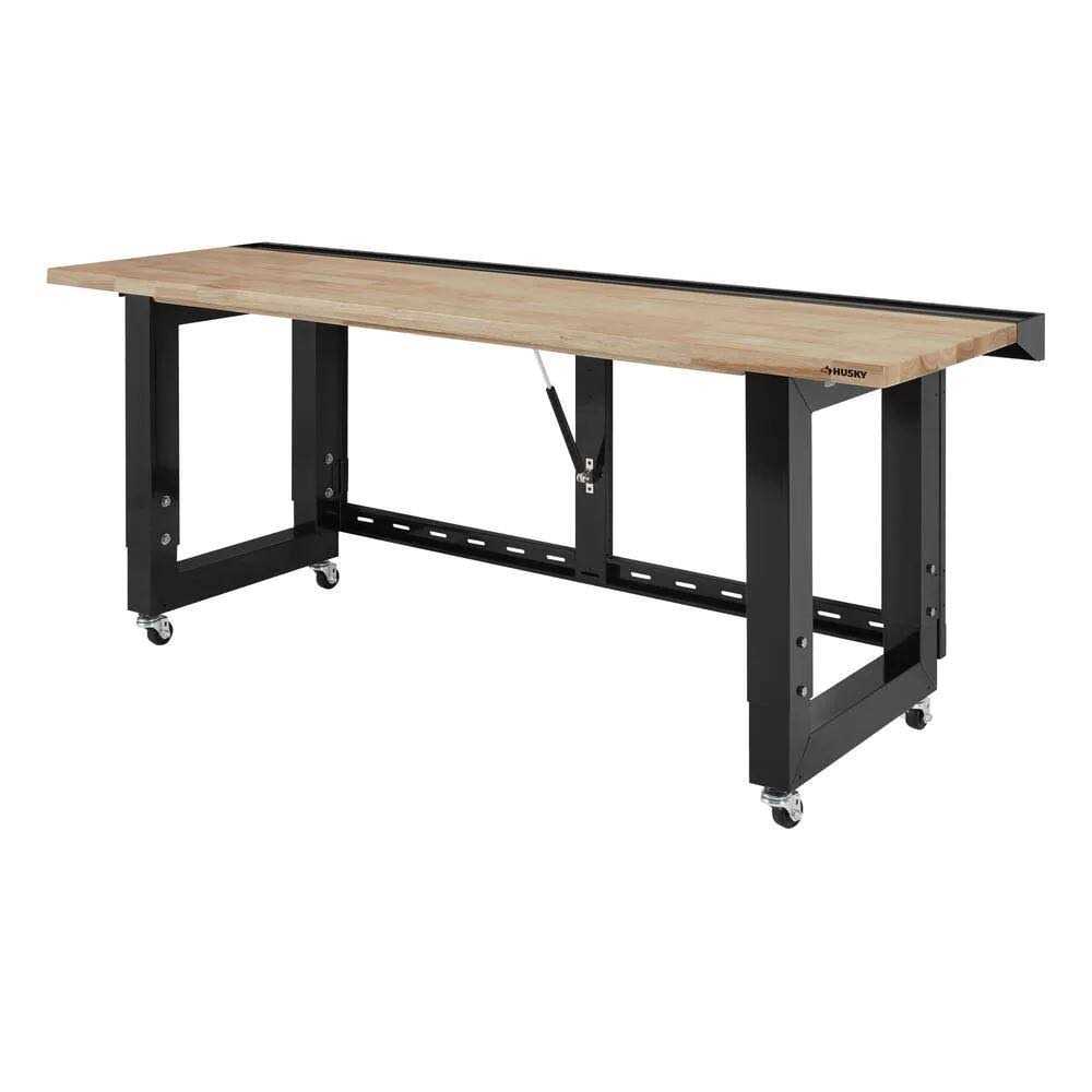 Husky Ready-To-Assemble 6 ft. Folding Adjustable Height Solid Wood Top Workbench in Black - Cheap Fitting