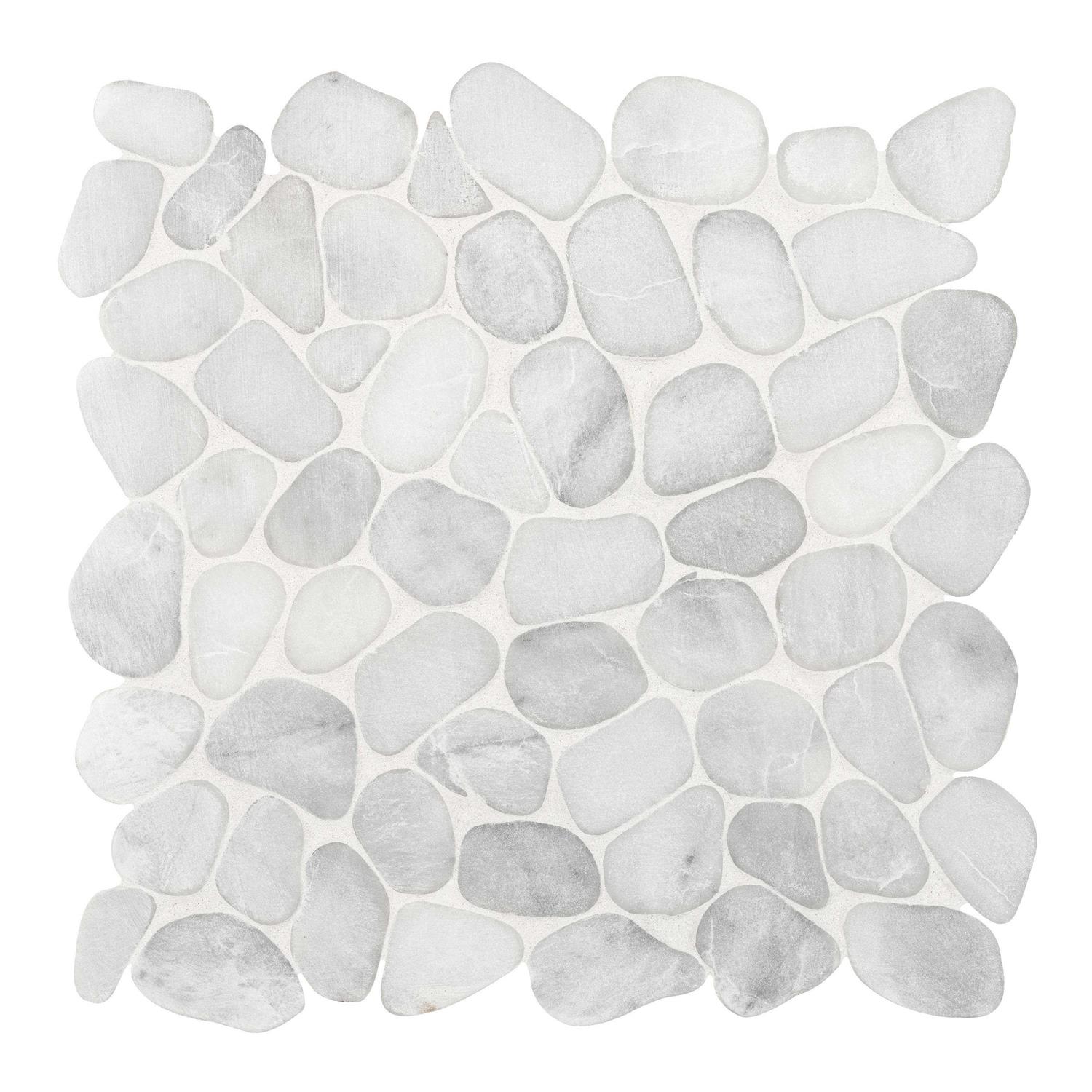 Satori Shoreside Bianco Marble 12-in x 12-in Honed Natural Stone Marble Pebble Stone Look Floor and Wall Tile 1001-0137-1 - Cheap Fitting