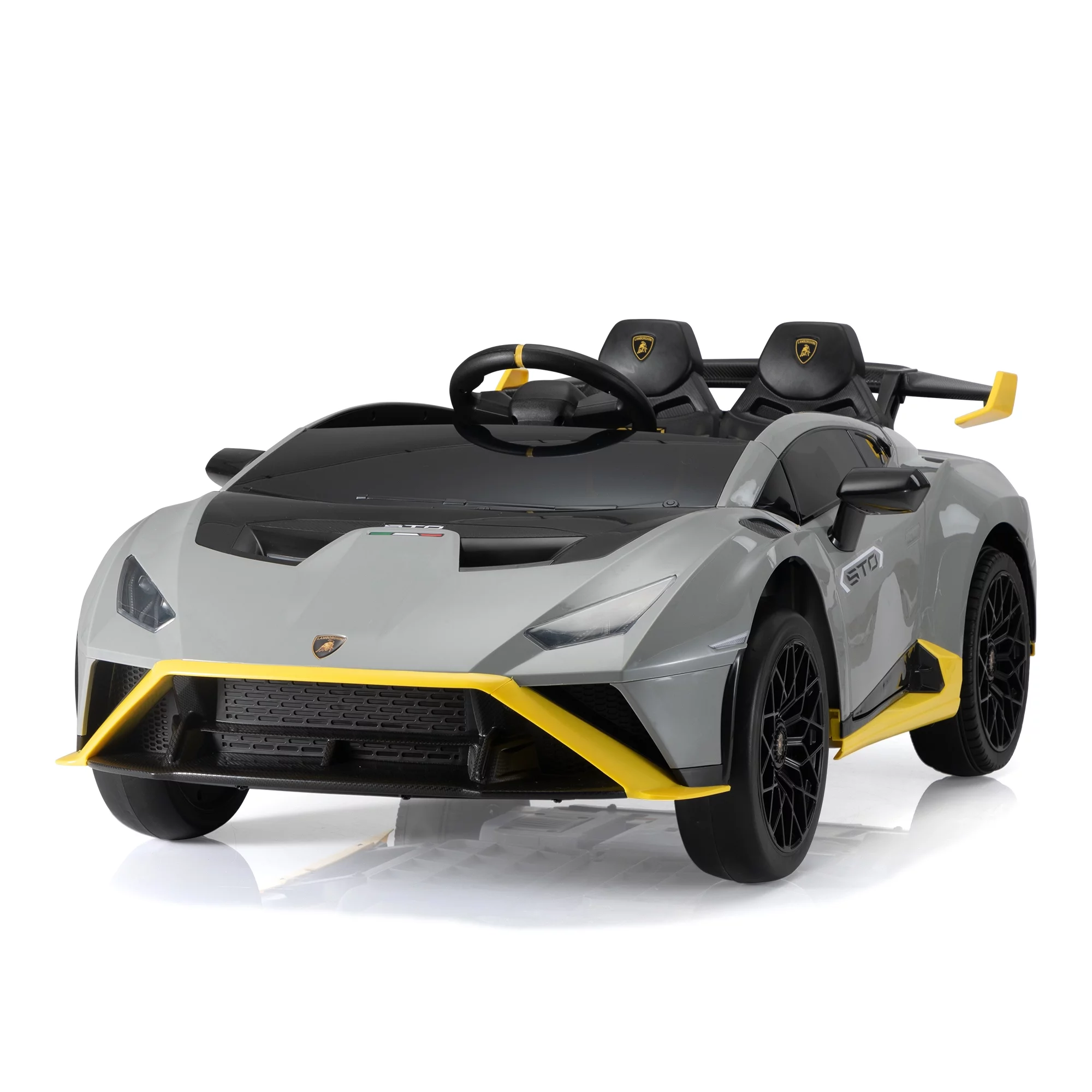 TOBBI 24V Lamborghini STO Licensed Kids Ride on Drift Car Gray Electric Car W/Remote Control LED Lights, up to 10 mph - Cheap Fitting