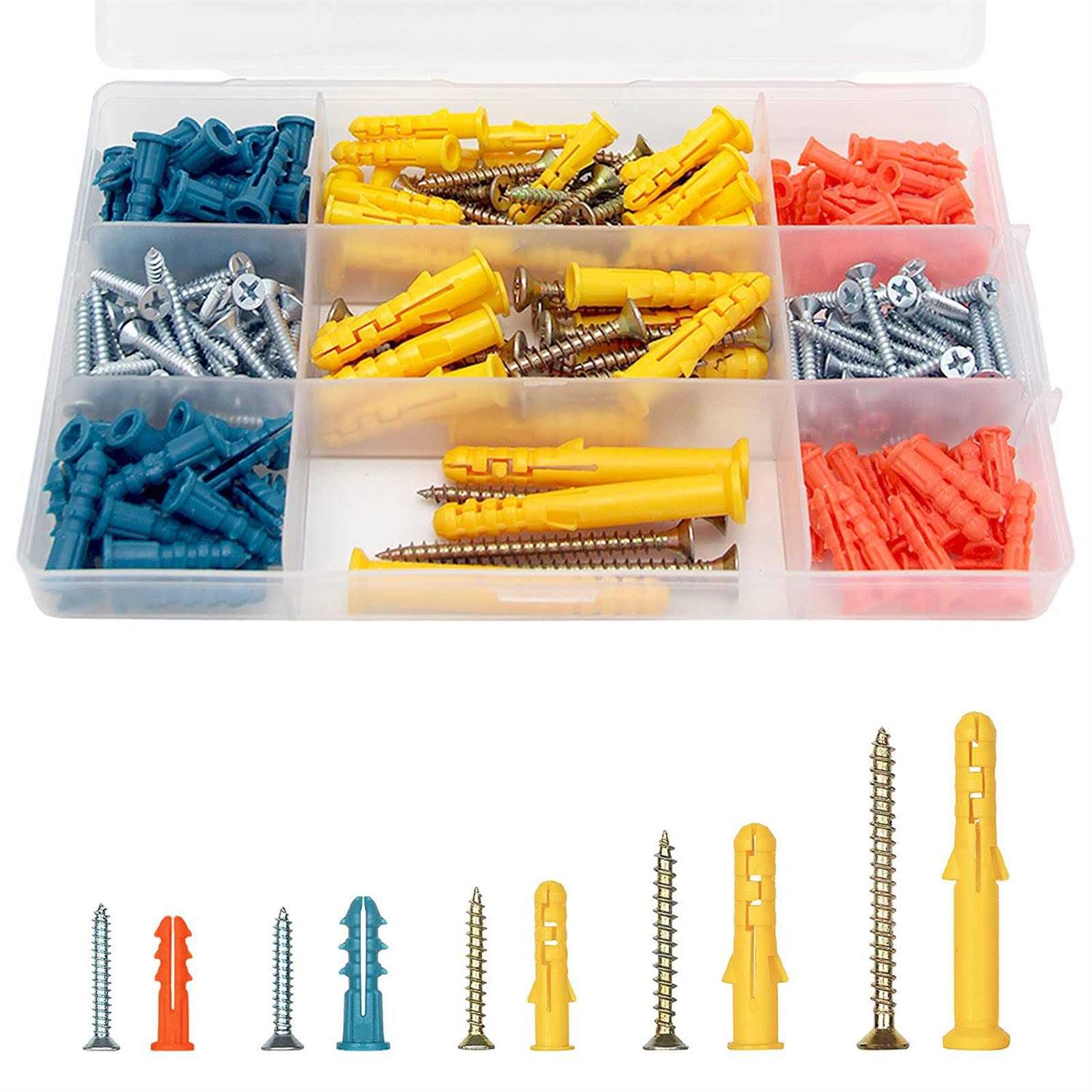 230pcs Plastic Drywall Wall Anchors and Screws Kitassortment Colors P - Cheap Fitting