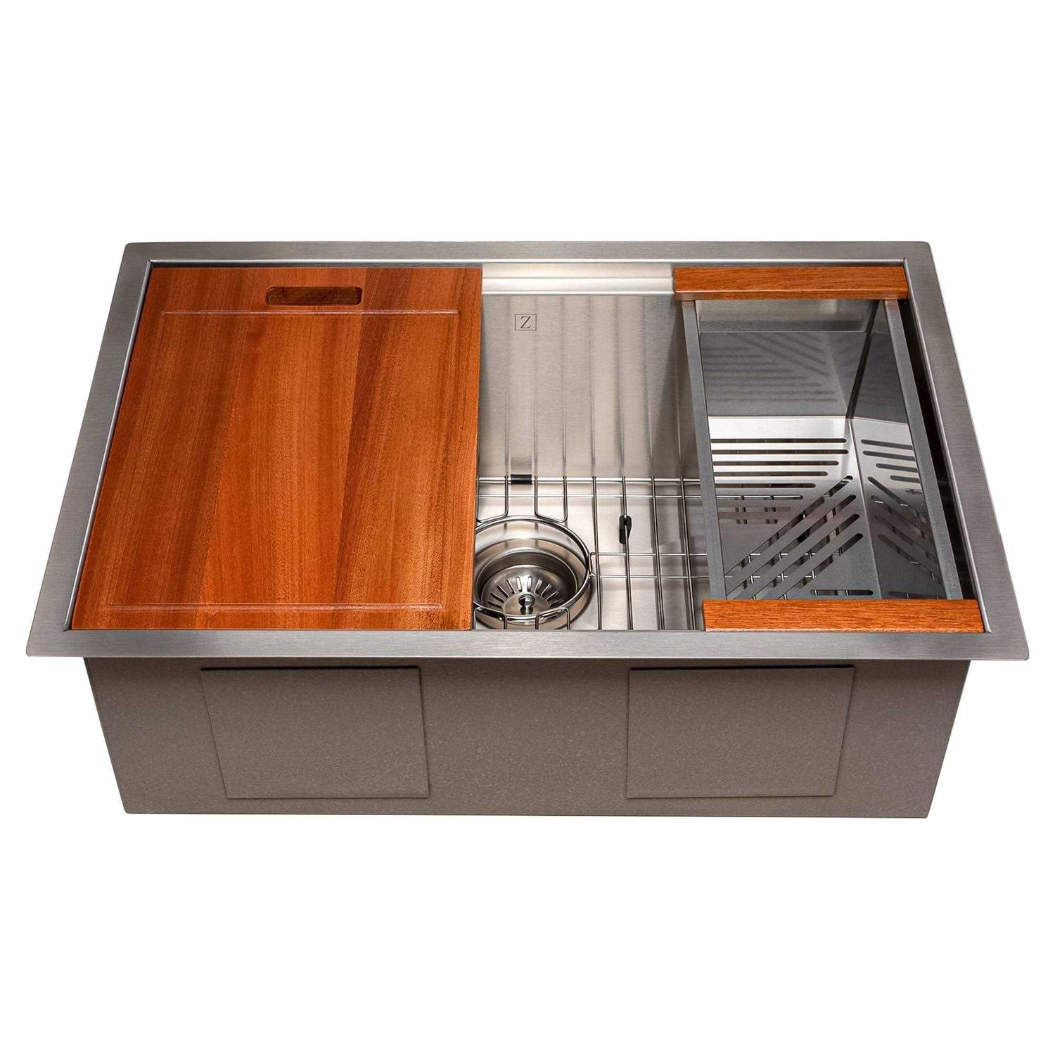 ZLINE 27 in. Garmisch Undermount Single Bowl Stainless Steel Kitchen Sink with Bottom Grid and Accessories SLS-27 - Cheap Fitting