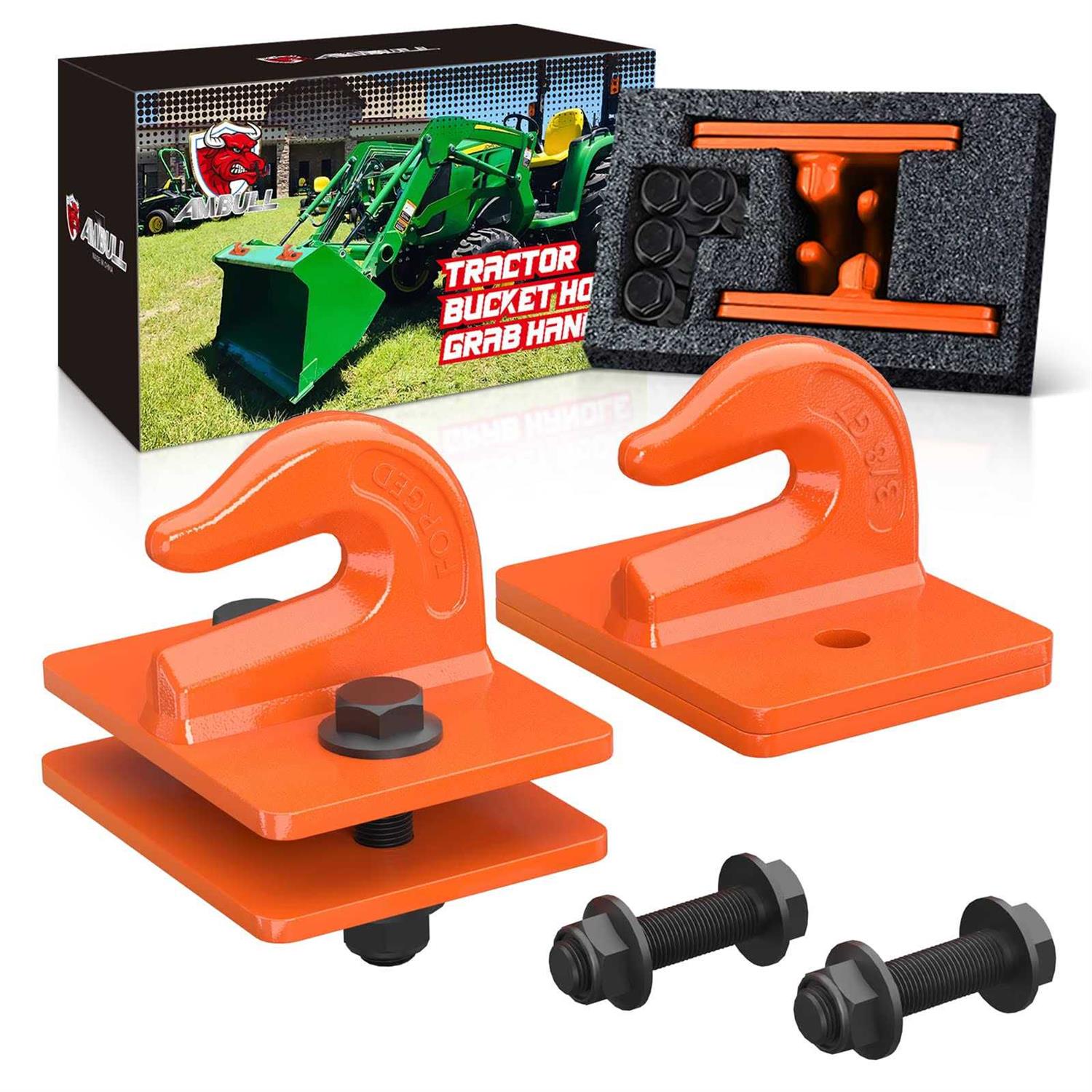 Ambull 2 Pack 3/8 Tractor Bucket Grab Hook Grade 70 Forged Steel Bolt On Grab Hook Tow Hook Mount with Backer Plate,Work Well for Tractor Bucket - Cheap Fitting